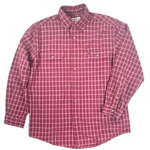 VTG Carhartt Y2K Red Plaid Work Utility Rugged Cabin Outdoor Heavy LS Shirt L